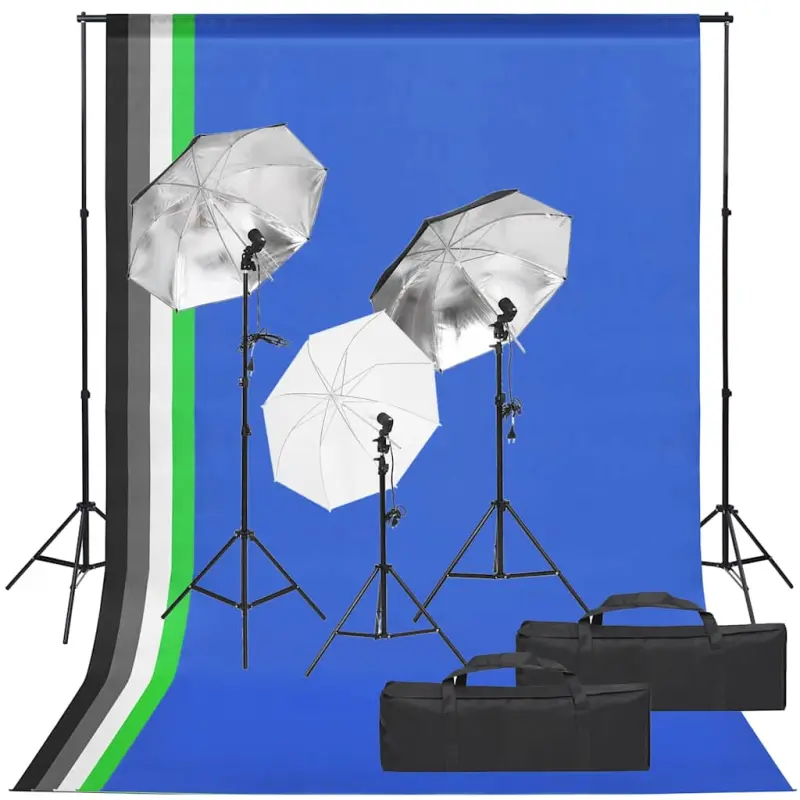 Fotograficzny zestaw studyjny z lampami i tłami