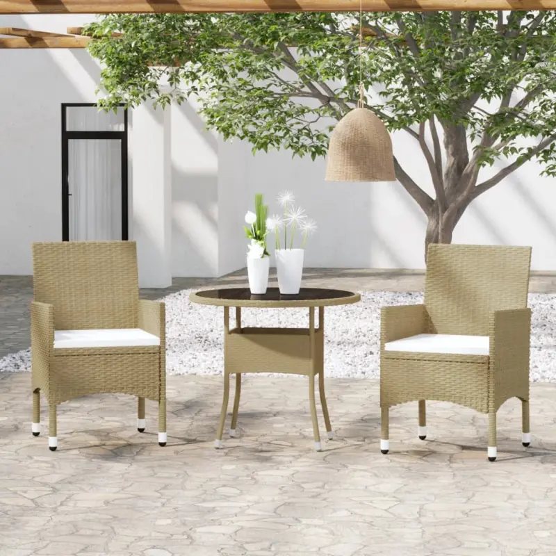 Meble ogrodowe 3-cz. zestaw wypoczynkowy polirattan beżowy z poduszkami