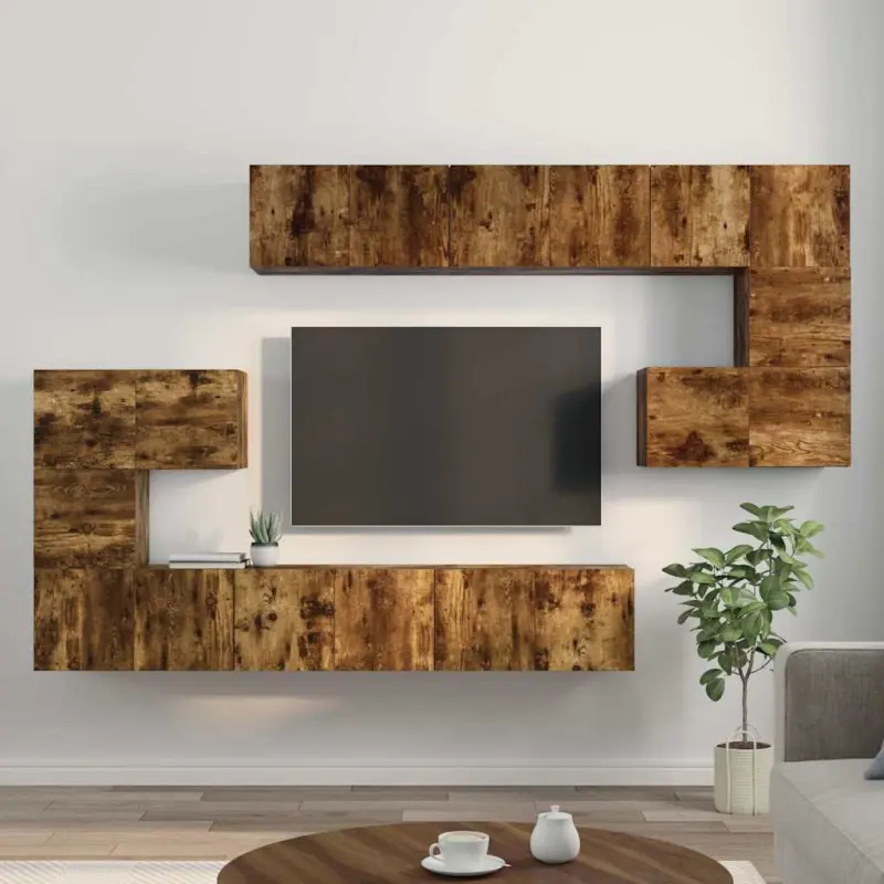Zestaw 10 szafek TV, przydymiony dąb, materiał drewnopochodny