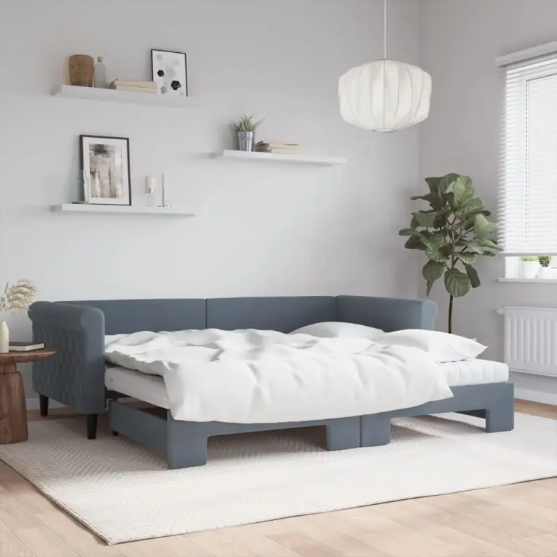 Sofa rozsuwana z materacami, ciemnoszara, 90x200 cm, aksamit