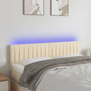 Zagłówek do łóżka z LED, kremowy, 144x5x78/88 cm, tkanina