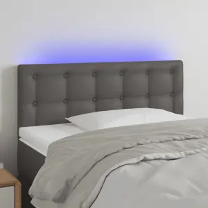 Zagłówek do łóżka z LED, szary, 100x5x78/88 cm, sztuczna skóra