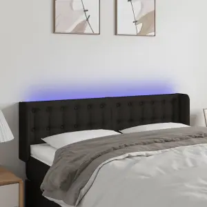 Zagłówek do łóżka z LED, czarny, 147x16x78/88 cm, tkanina
