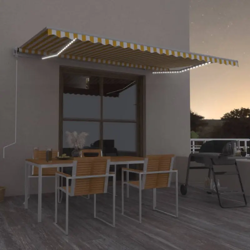 Ręcznie zwijana markiza z LED, 500x350 cm, żółto-biała