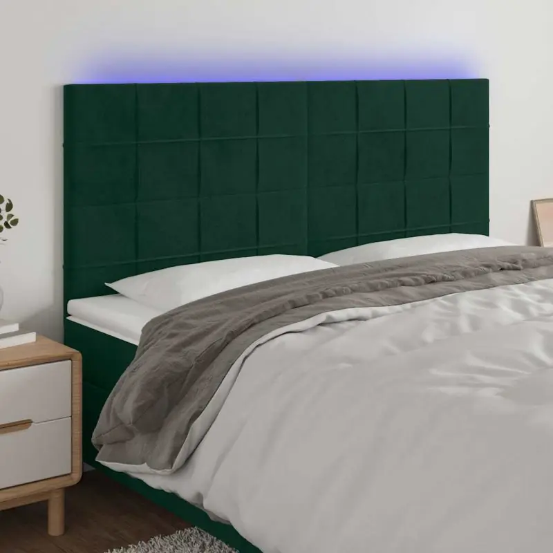 Zagłówek do łóżka z LED, ciemnozielony, 160x5x118/128 cm
