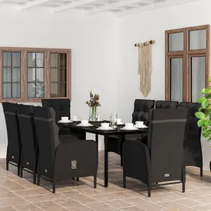 Meble ogrodowe 9-cz. czarne z rattanem PE i stalową ramą na taras