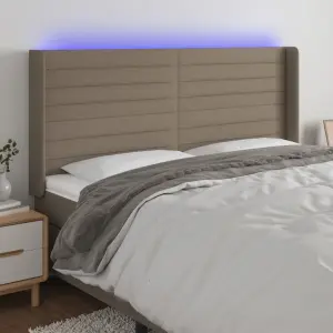 Zagłówek do łóżka z LED, taupe, 163x16x118/128 cm, tkanina
