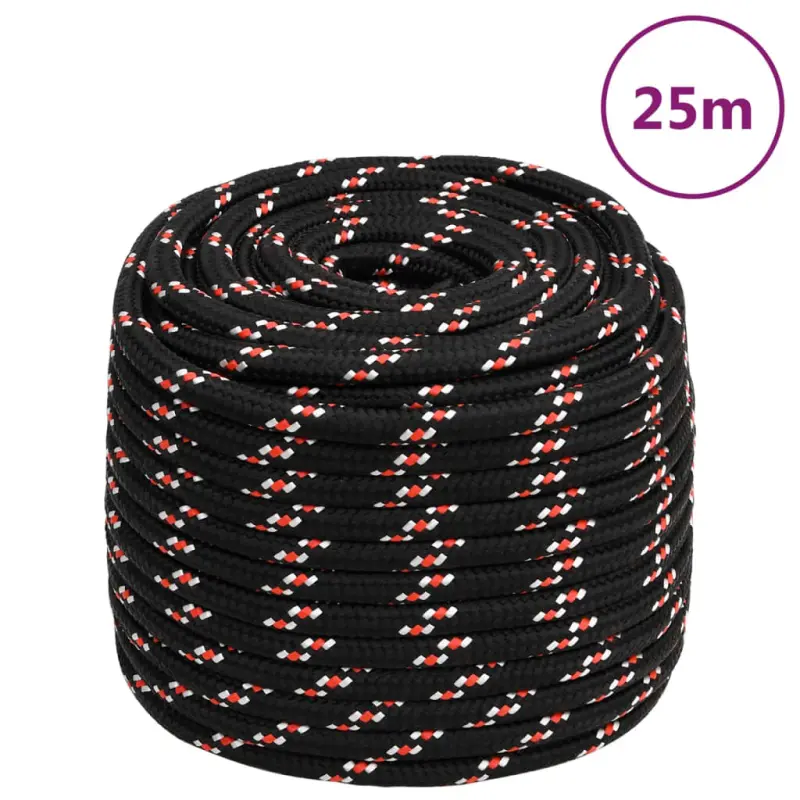 Linka żeglarska, czarna, 18 mm, 25 m, polipropylen