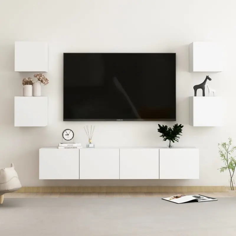 6-cz. zestaw szafek TV, biały, materiał drewnopochodny