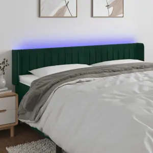 Zagłówek do łóżka z LED, ciemnozielony, 163x16x78/88cm, aksamit