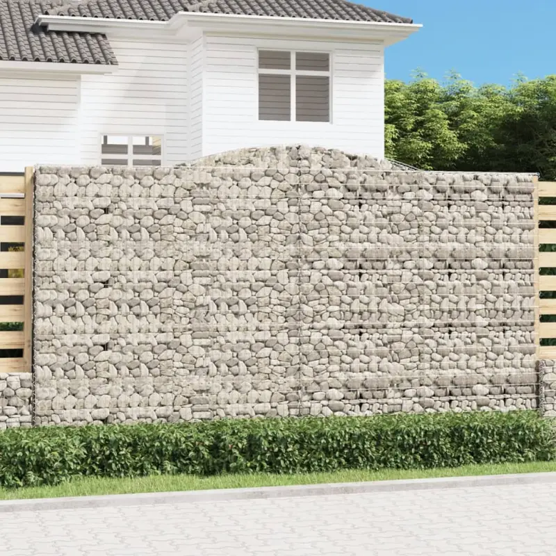 Kosze gabionowe, 9 szt, 400x30x220/240 cm, galwanizowane żelazo