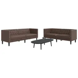 2-cz. zestaw wypoczynkowy Chesterfield, brązowy, sztuczna skóra