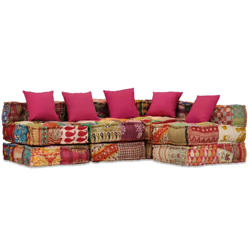 Puf modułowy, 4-osobowy, patchwork, tkanina