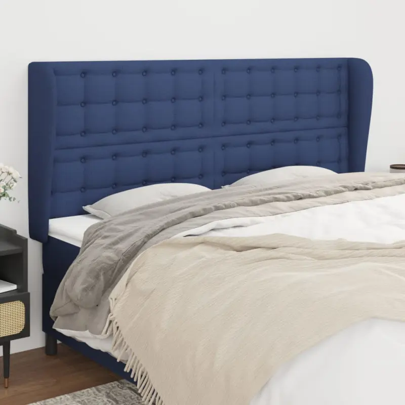 Zagłówek uszak, niebieski, 203x23x118/128 cm, tkanina