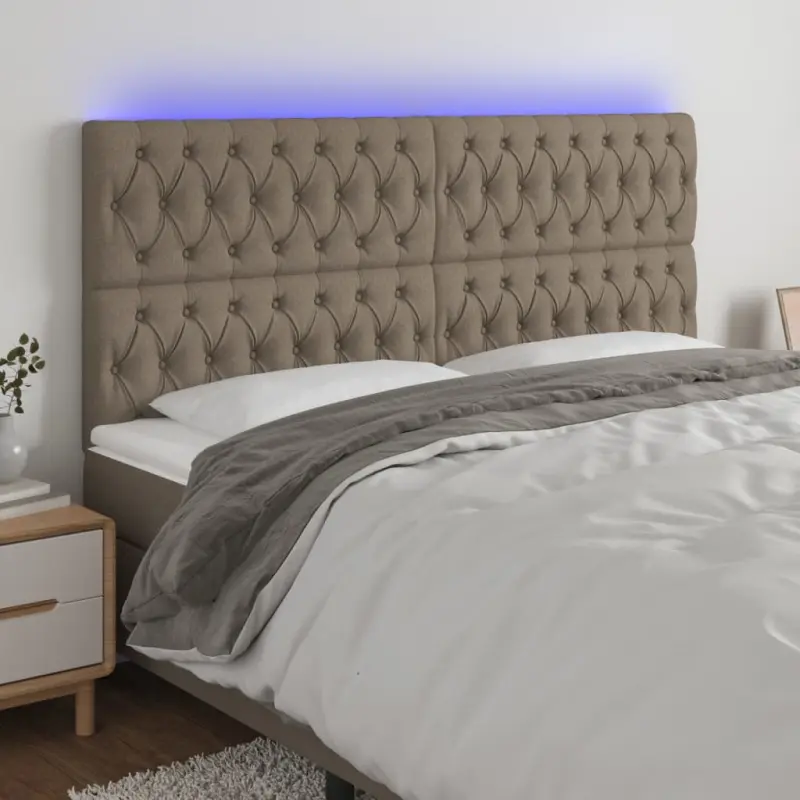 Zagłówek do łóżka z LED, taupe, 200x7x118/128 cm, tkanina