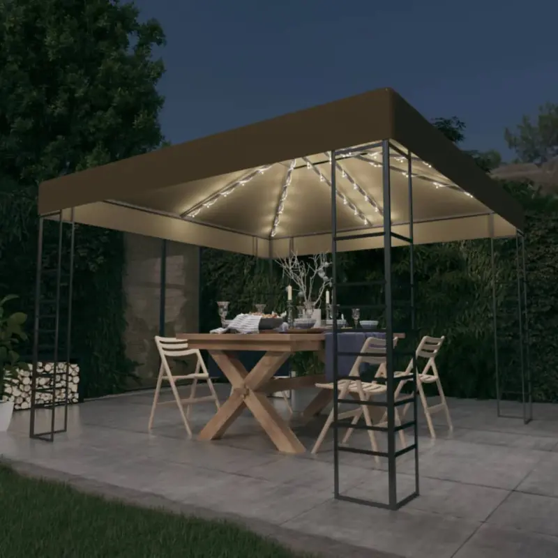 Altana ze sznurem lampekLED, 3x3 m, taupe