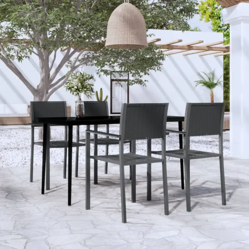 Zestaw mebli ogrodowych 5-częściowy czarny stal i plastik rattan
