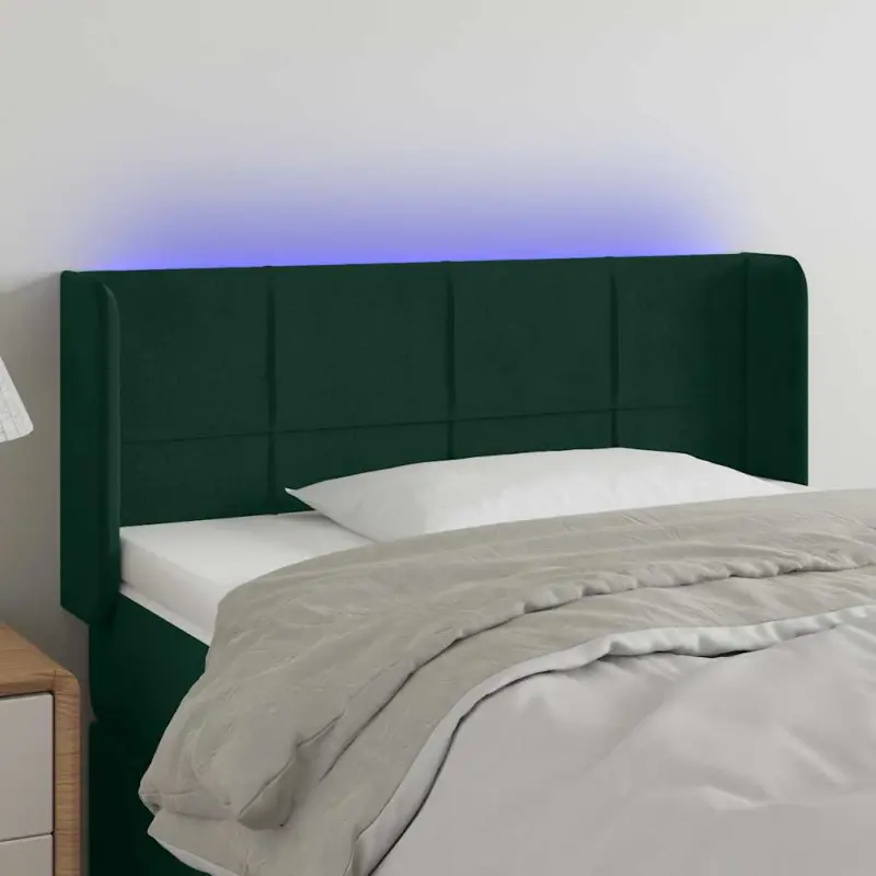 Zagłówek do łóżka z LED, ciemnozielony, 83x16x78/88 cm, aksamit