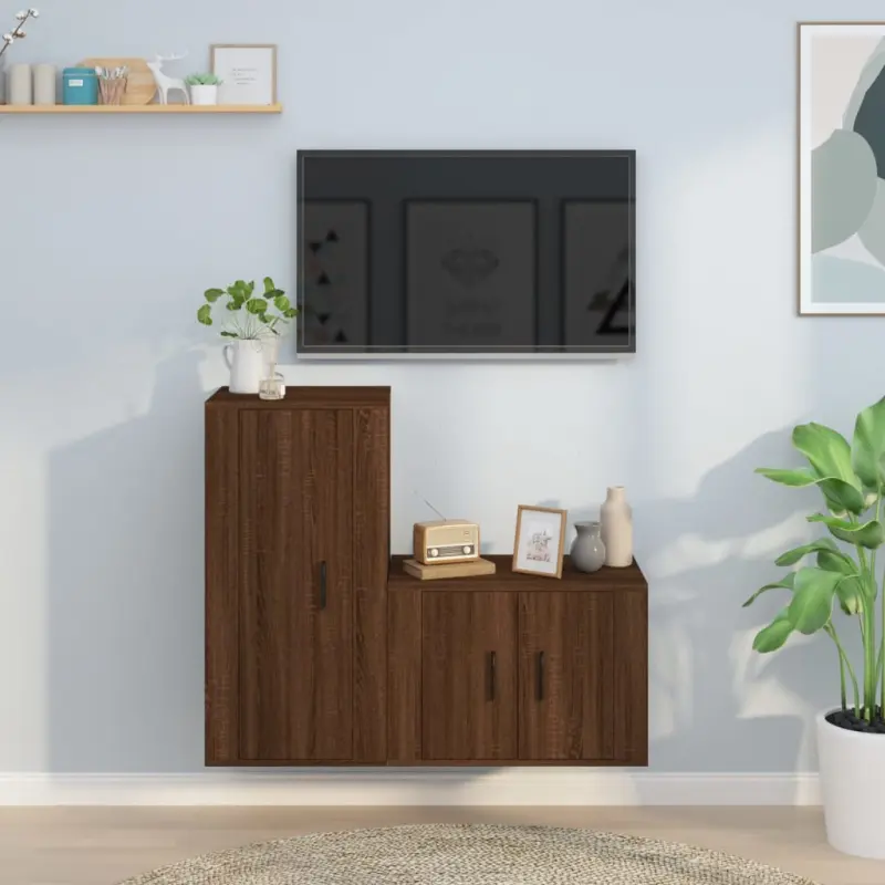 Zestaw 2 szafek pod TV, brązowy dąb, materiał drewnopochodny