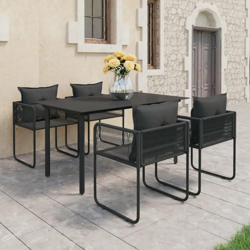 5-częściowy zestaw mebli ogrodowych rattan PVC, czarny