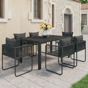 Meble ogrodowe 7-częściowy zestaw rattan PVC czarny z poduszkami