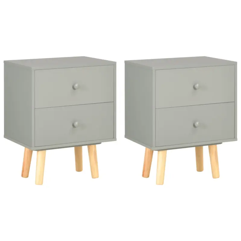 Szafki nocne, 2 szt., szare, 40x30x50 cm, lite drewno sosnowe