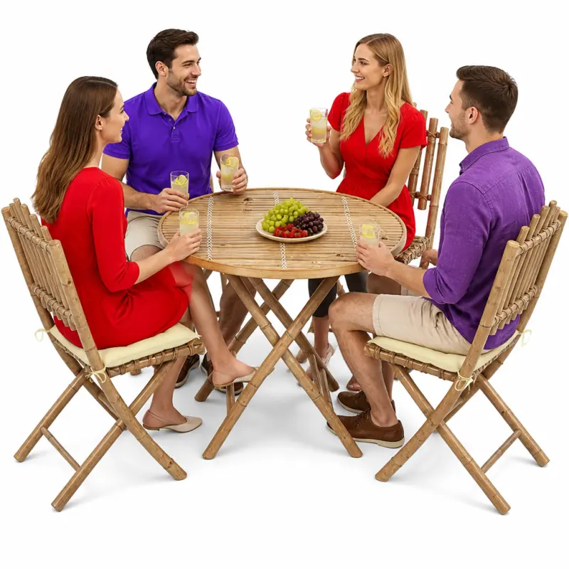 Meble ogrodowe bambusowe 5-cz. składane z poduszkami kremowymi na taras