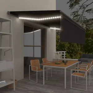 Ręcznie zwijana markiza z zasłoną i LED, 5x3 m, antracytowa