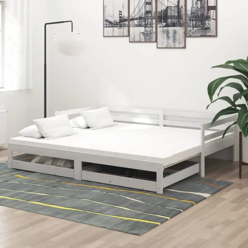 Łóżko wysuwane, 2 x (90x200) cm, białe, lite drewno sosnowe