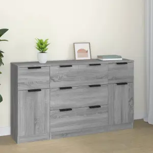Szafki, 3 szt., szary dąb sonoma, materiał drewnopochodny
