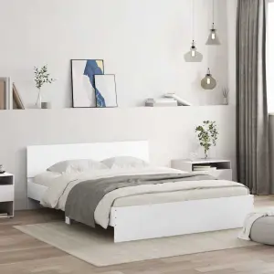 Rama łóżka z wezgłowiem i LED, biała, 150x200 cm