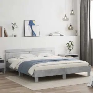 Rama łóżka z wezgłowiem i LED, szarość betonu, 160x200 cm