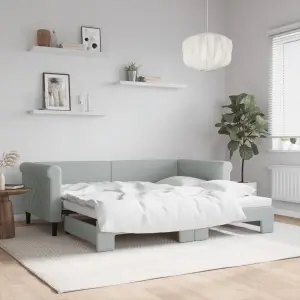Sofa rozsuwana, jasnoszara, 90x190 cm, aksamit