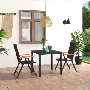 Meble ogrodowe 3-częściowe czarno-brązowe z rattanem PE i aluminium