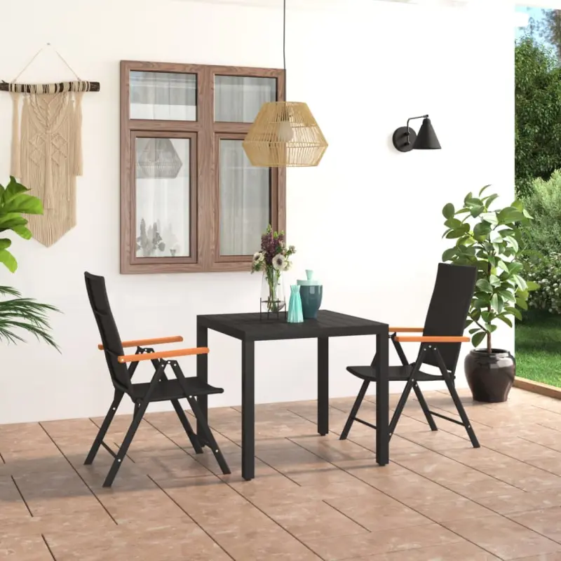Meble ogrodowe 3-częściowe czarno-brązowe z rattanem PE i aluminium