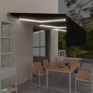 Ręcznie zwijana markiza z zasłoną i LED, 6x3 m, antracytowa