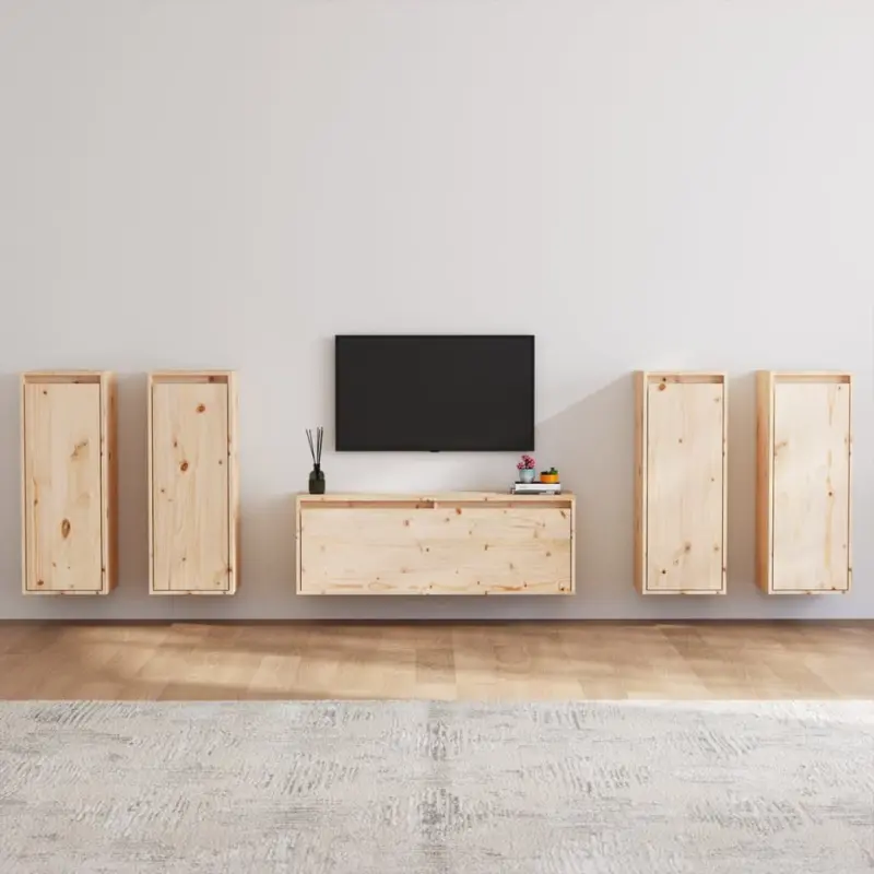 Szafki pod TV, 5 szt., lite drewno sosnowe