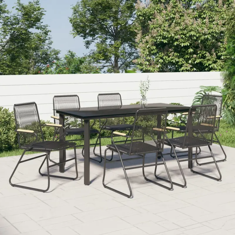 7-częściowy zestaw mebli ogrodowych, czarny, rattan PVC