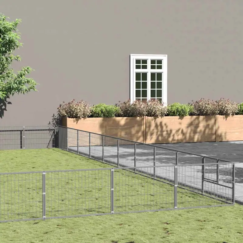 Kojec dla psa, srebrny, 100 m², stalowy