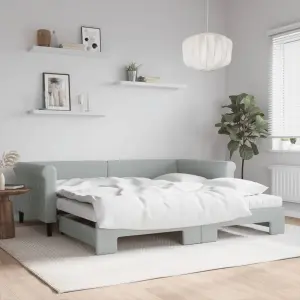 Sofa rozsuwana z materacami, jasnoszara, 100x200 cm, aksamit