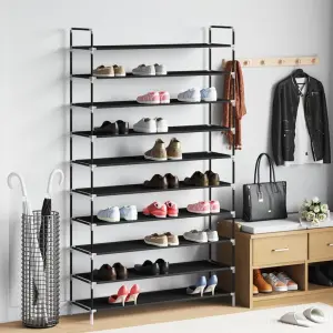 Stojak na buty z 10 półkami, metal i włóknina, czarny