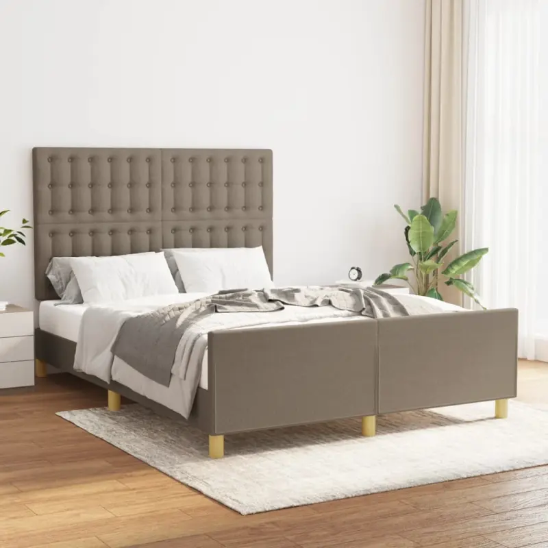Rama łóżka bez materaca, taupe, 140x190 cm, obita tkaniną