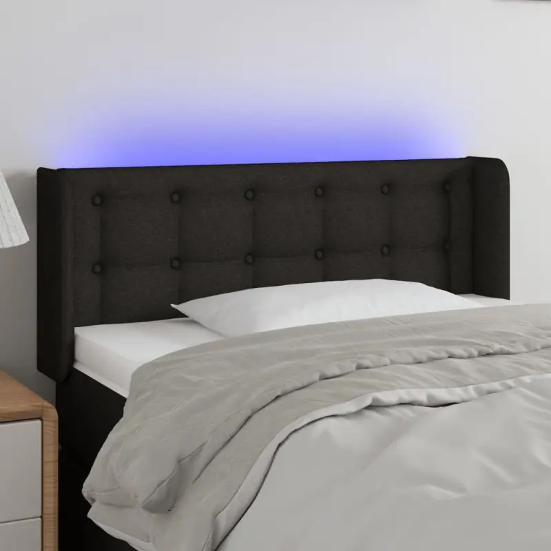 Zagłówek do łóżka z LED, czarny, 83x16x78/88 cm, tkanina