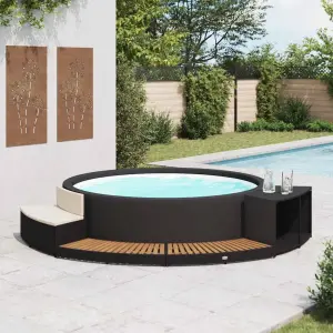 Obudowa spa, czarna, polirattan i drewno akacjowe