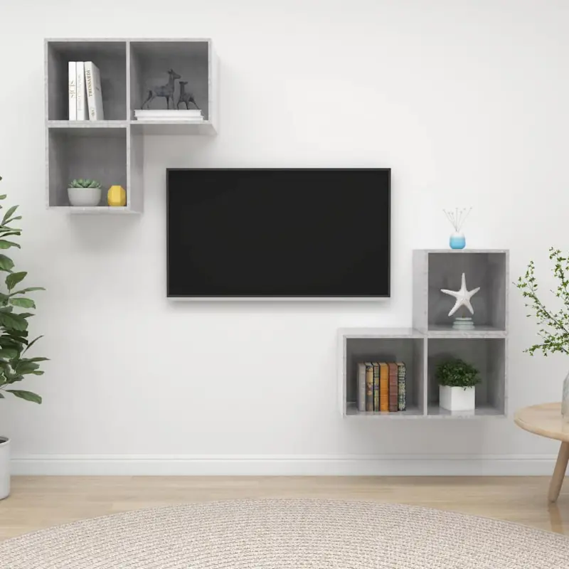 4-cz. zestaw szafek TV, szarość betonu, materiał drewnopochodny