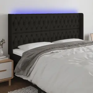 Zagłówek do łóżka z LED, czarny, 203x16x118/128 cm, tkanina