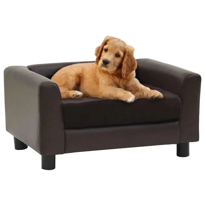 Sofa dla psa, brązowa, 60x43x30 cm, plusz i sztuczna skóra