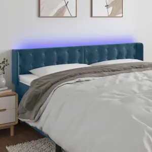 Zagłówek do łóżka z LED ciemnoniebieski 183x16x78/88 cm aksamit