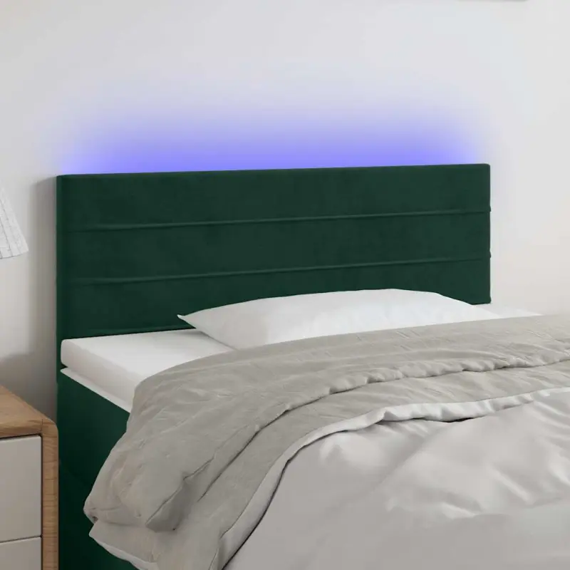 Zagłówek do łóżka z LED, ciemnozielony, 100x5x78/88 cm, aksamit