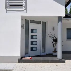 Drzwi wejściowe, białe, 100x210 cm, aluminium i PVC